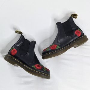 Dr. Martens Black Boots with Red Floral Embroidery